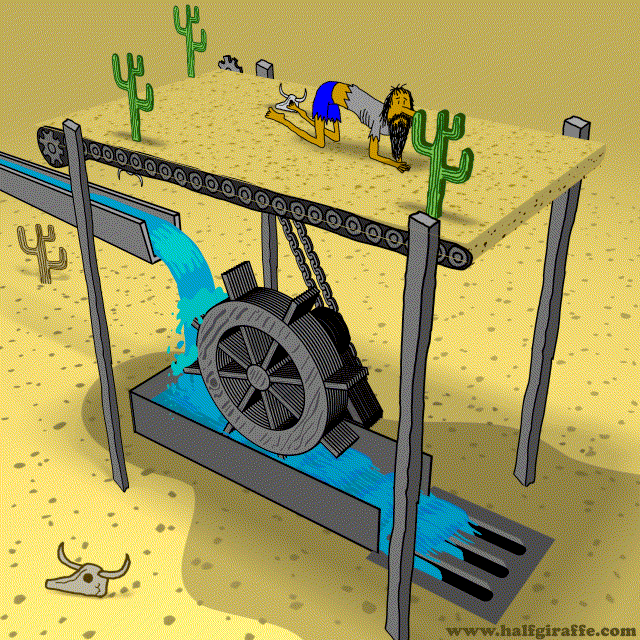 A water-powered desert simulator