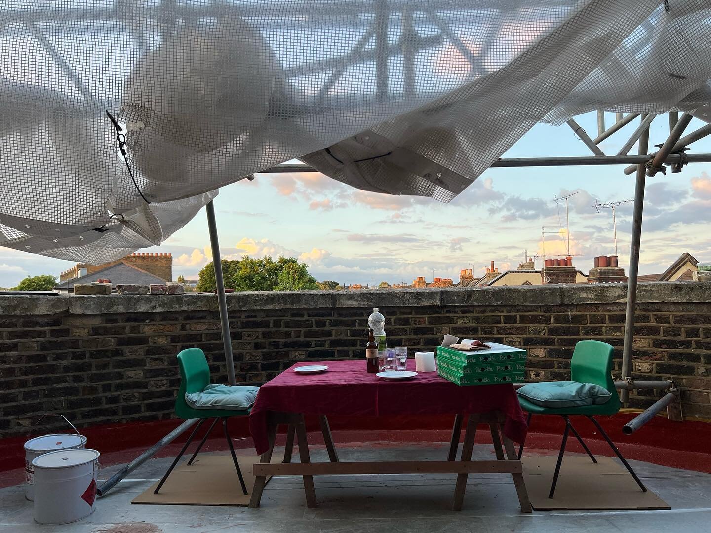 Summer 2023
#renovation #groveendhouse #nw5

1. Pizza at dusk on the Belvedere with @umipawlyn @michaelpawlyn 
2. Hedge trimming #groveendhouse photo @sol_pawlyn 
3. Blue sail, Thames Estuary #leighonsea 
4. When will the windows be in? 
5. Clover 🍀
