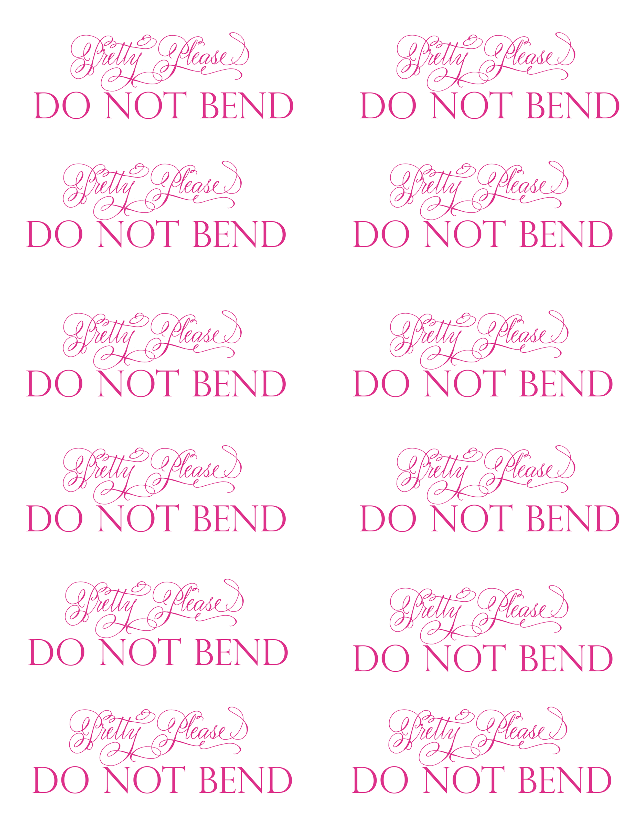Do Not Bend Printable Labels Erica Hammer Calligraphy Do Not Bend Printable Labels Erica Hammer Calligraphy