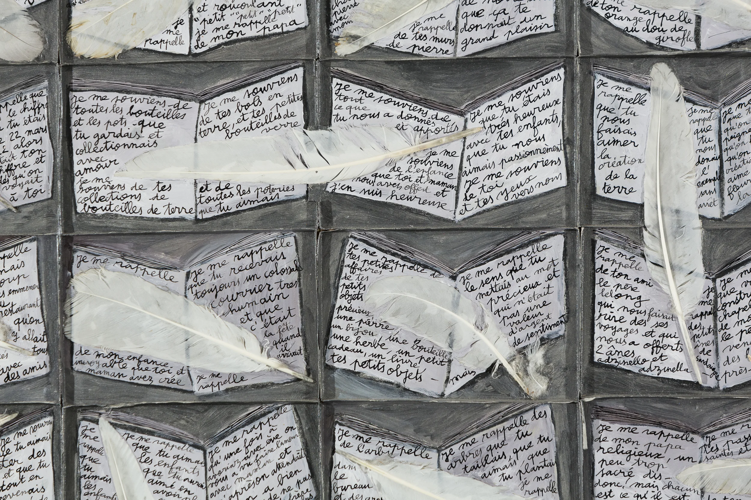 Les Plumes, souvenirs de mon papa (détail) - Marie Morel. 128x134cm. 1990.