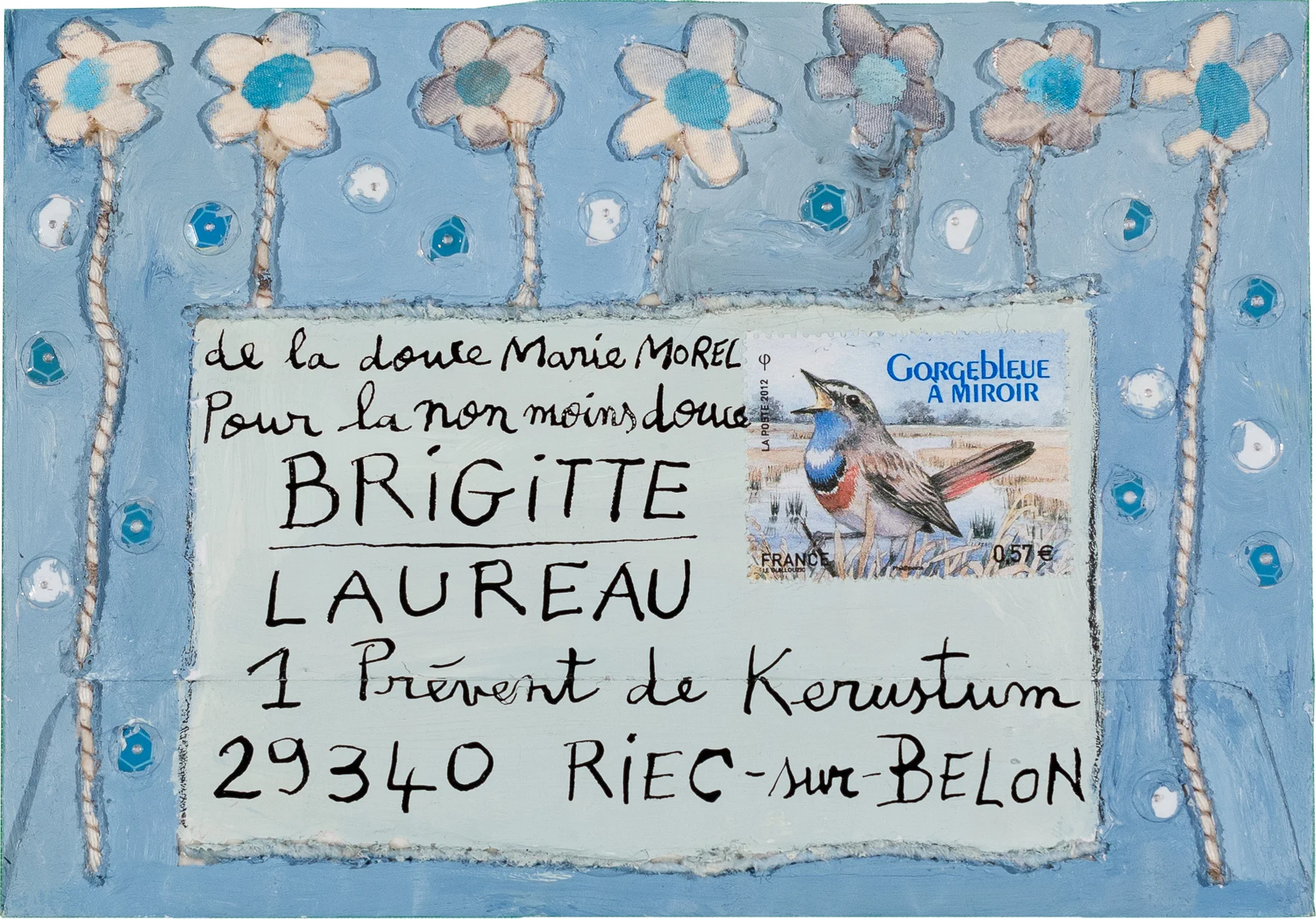 Enveloppes peintes par l'artiste Marie Morel pour sa galeriste Brigitte Laureau.