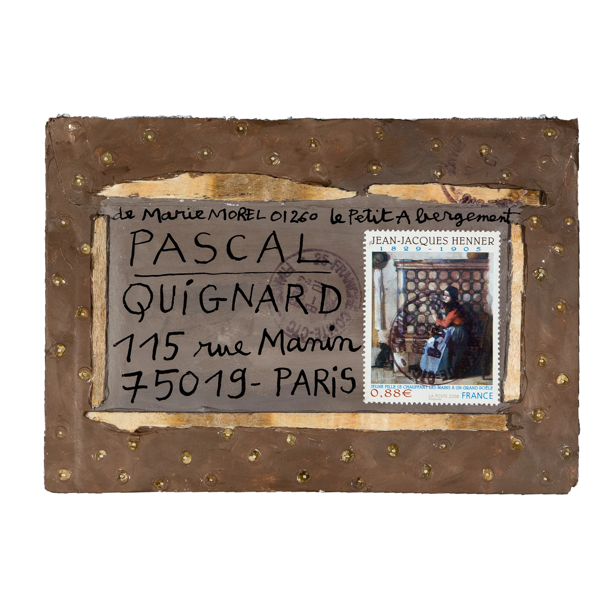 Enveloppes peintes de Marie Morel écrites pour l'écrivain Pascal Quignard.