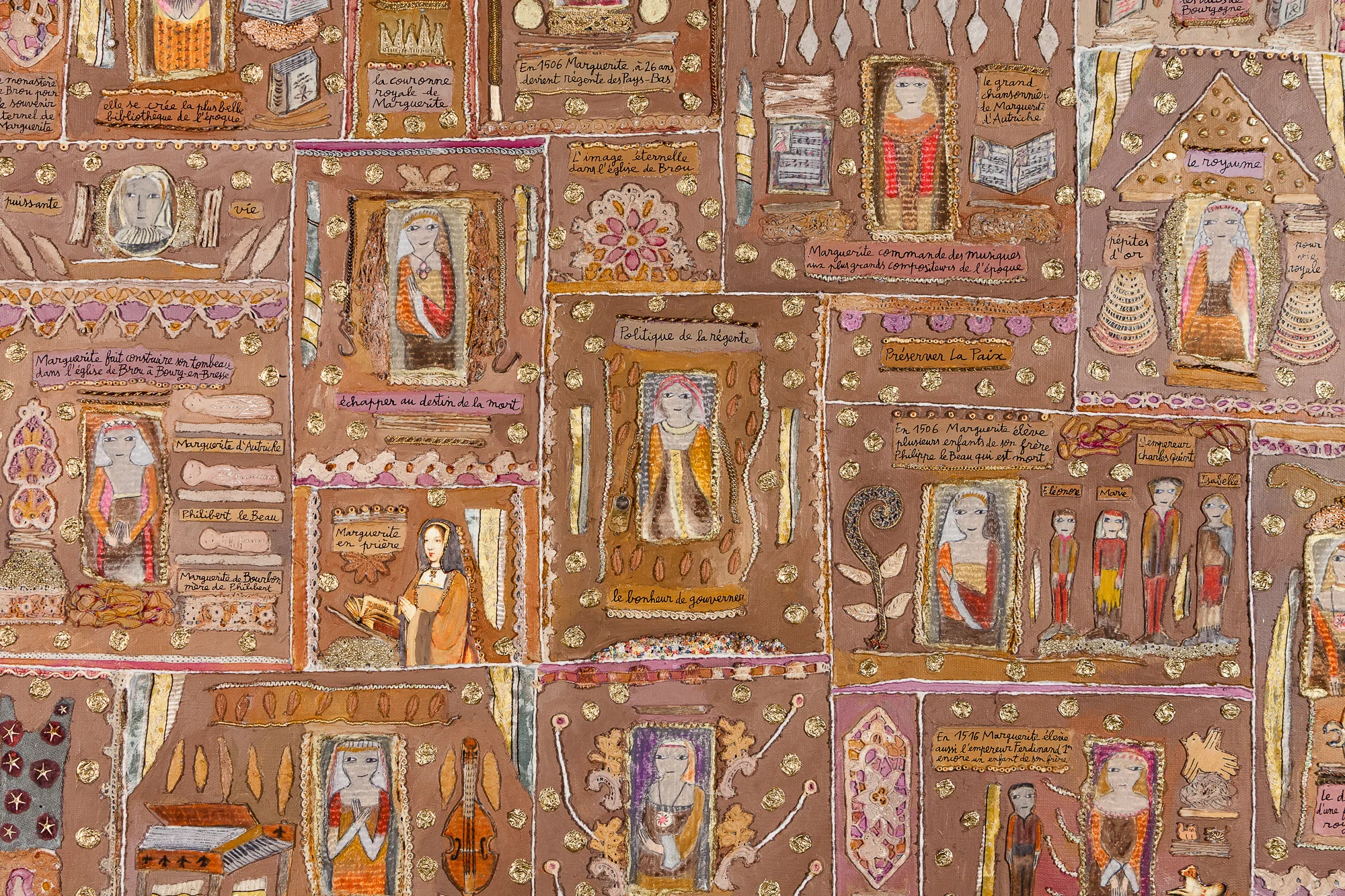  "La Vie de Marguerite d'Autriche" (détail) - Marie Morel. 120x120cm. 2010. 