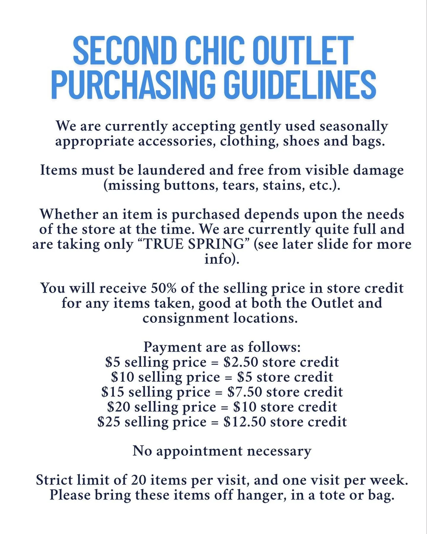 Spring has sprung at the Outlet! Check out the taking policies in bloom right now, clean out your closet and plan your visit around our &ldquo;no taking&rdquo; days! We cannot wait to see what you have for us!! 🌷🌿☀️