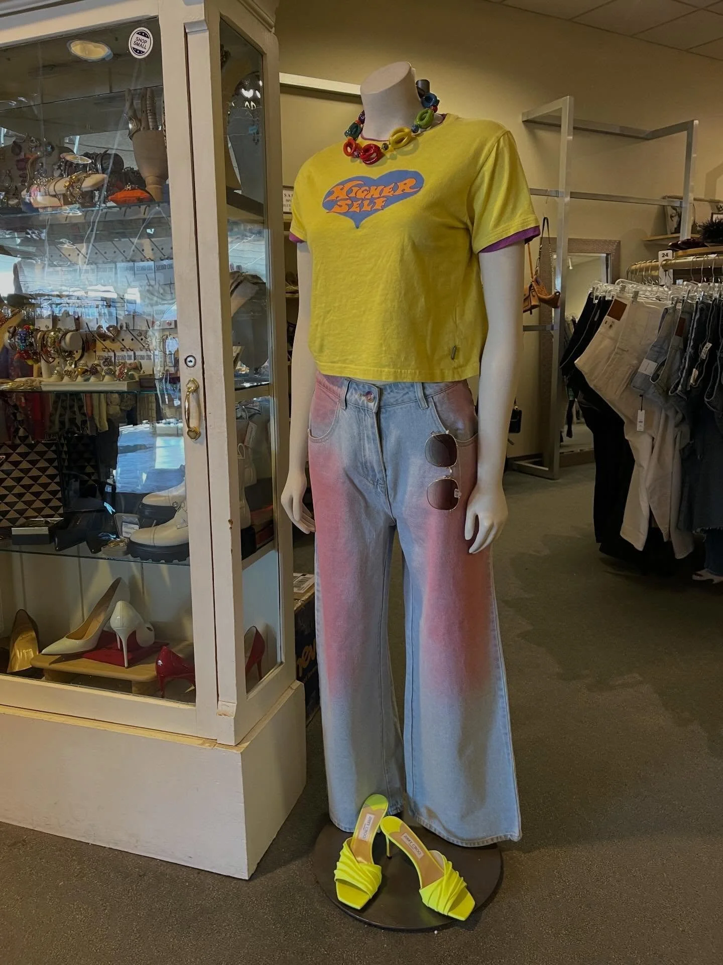 Cool girl causal: Chanel jeans x Heaven by Marc Jacobs tee x Jimmy Choo mules🪽🌈