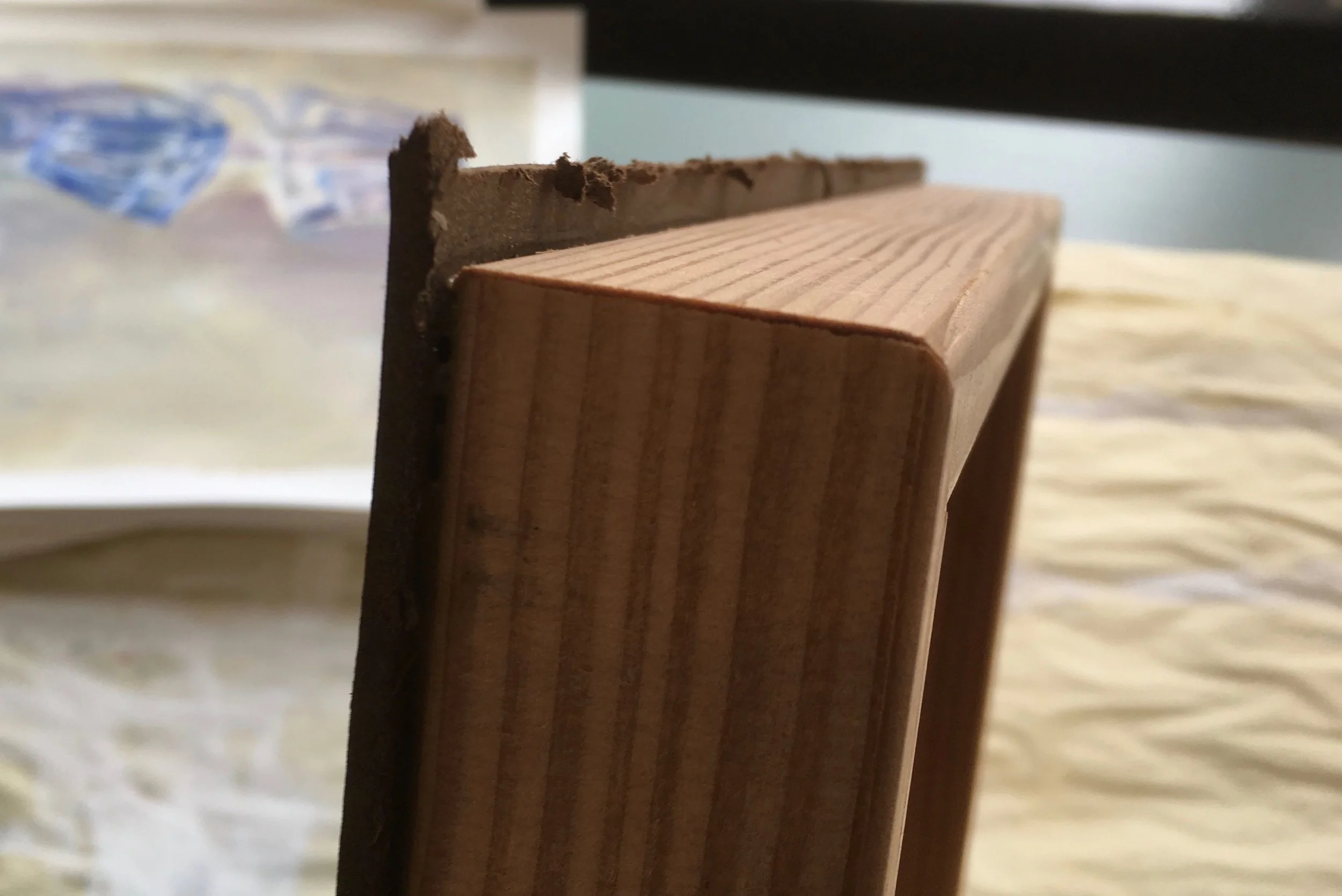 Panel with untrimmed edge. Excess board=lots of dust!