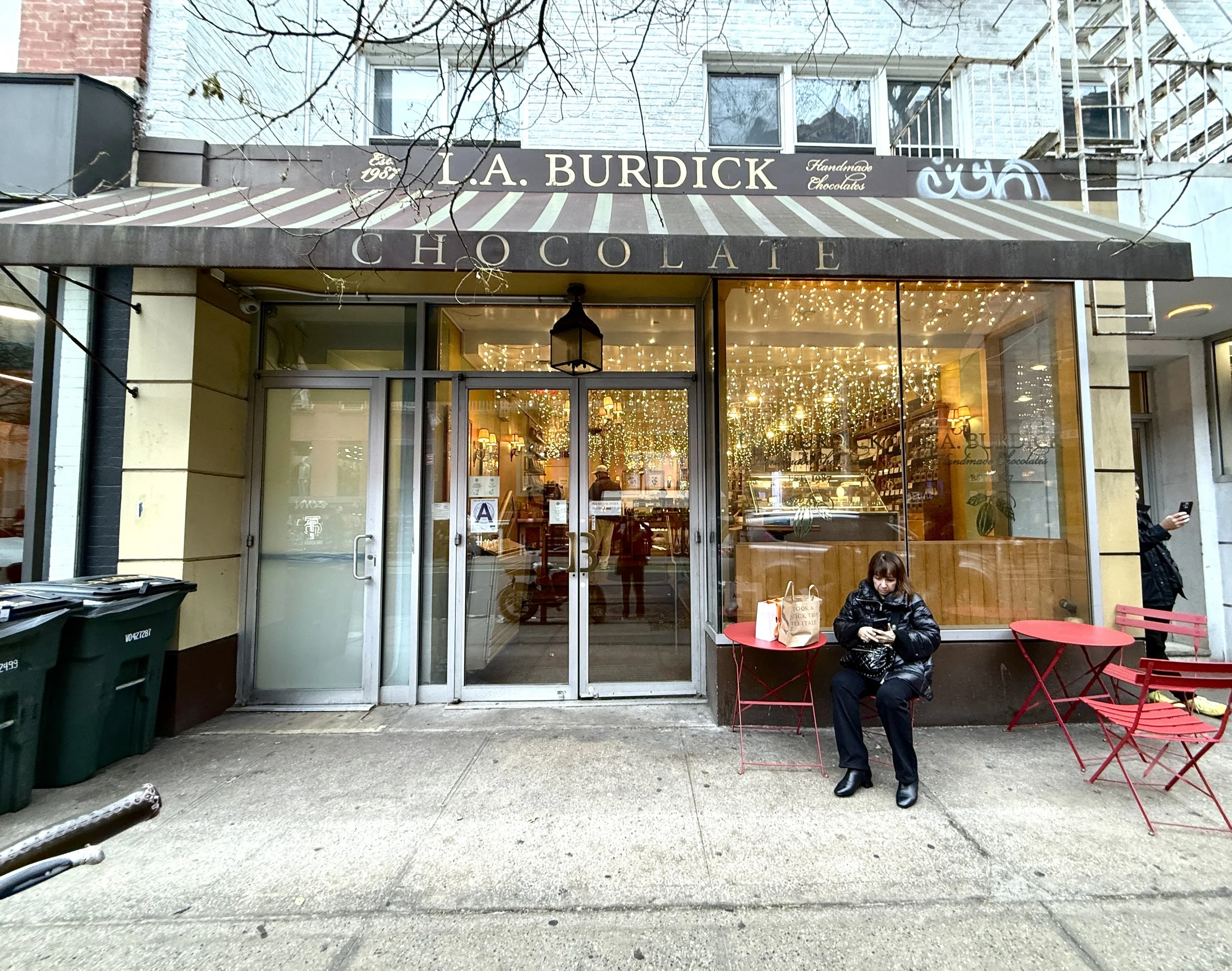  Artisan, handmade chocolate with a cafe.  156 Prince St, New York, NY 10012  (212) 796-0143  www.burdickchocolate.com 