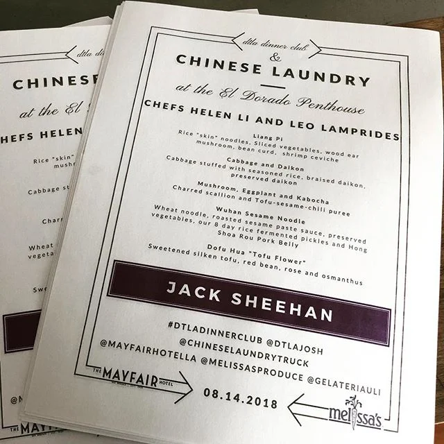 The menus are ready for tonight&rsquo;s #dtladinnerclub with @chineselaundrytruck featuring @melissasproduce and sponsored by the @mayfairhotella