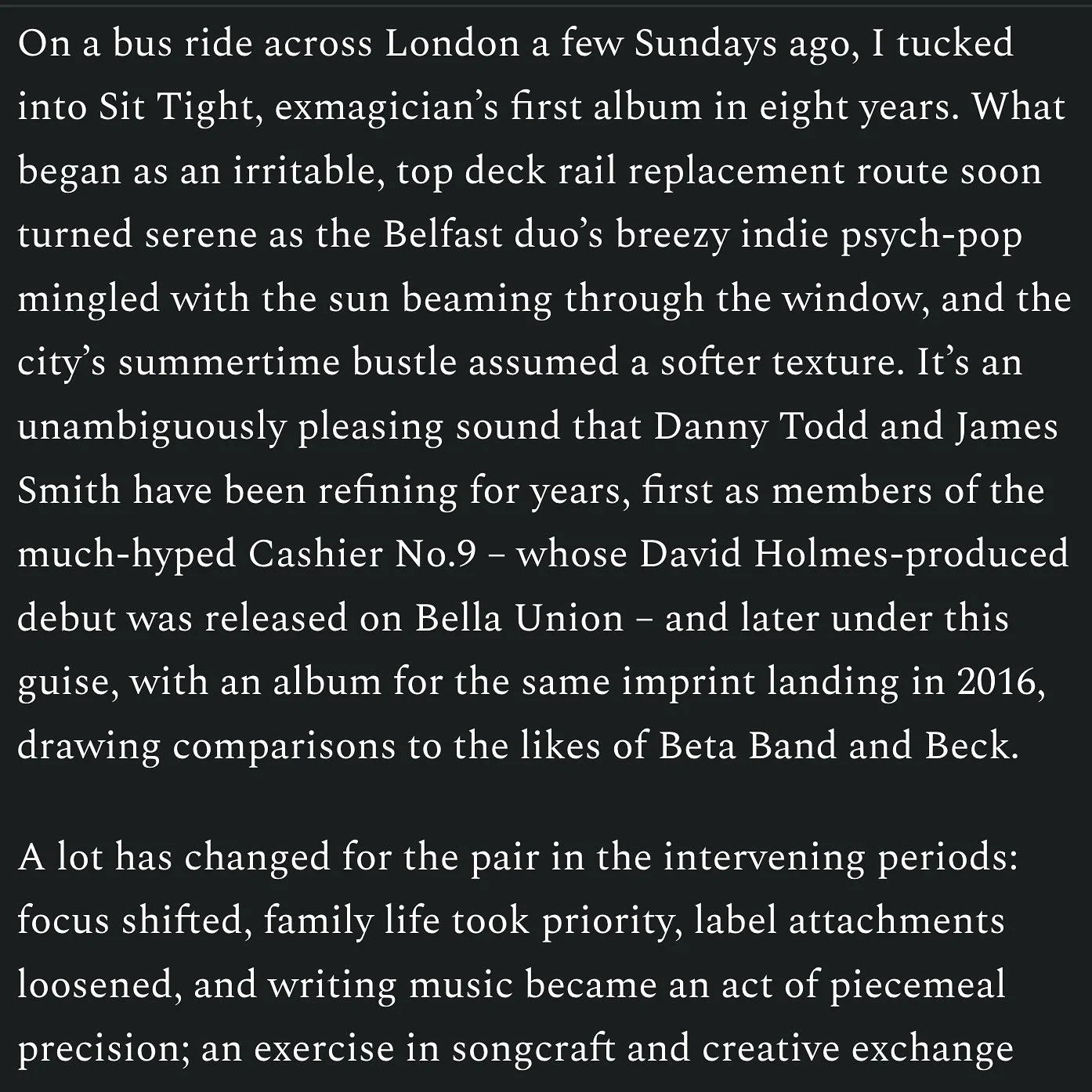 Many thanks to @murraye_ for this sweet review 🙏🏼🤍 Swipe 👉🏽

#exmagician #sittight #belfast #ireland #belfastmusic #irishmusic #diymusic #vinyl #bandcamp #davidholmes #cashierno9