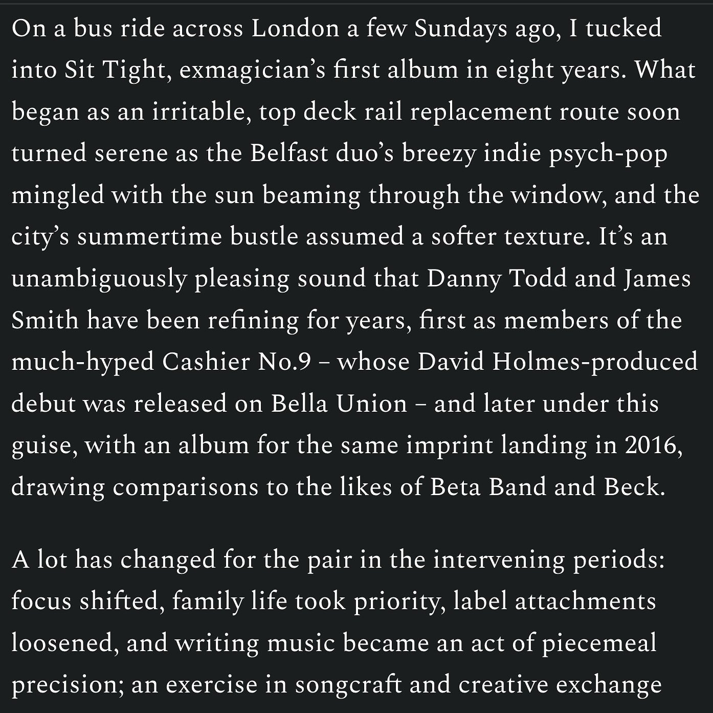 Many thanks to @murraye_ for this sweet review 🙏🏼🤍 Swipe 👉🏽

#exmagician #sittight #belfast #ireland #belfastmusic #irishmusic #diymusic #vinyl #bandcamp #davidholmes #cashierno9