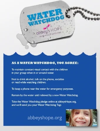  Water Watchdog Tags.&nbsp;We created these to be worn by the parent responsible for watching a group of children at the pool, then passed on to the next designated Water Watchdog. 