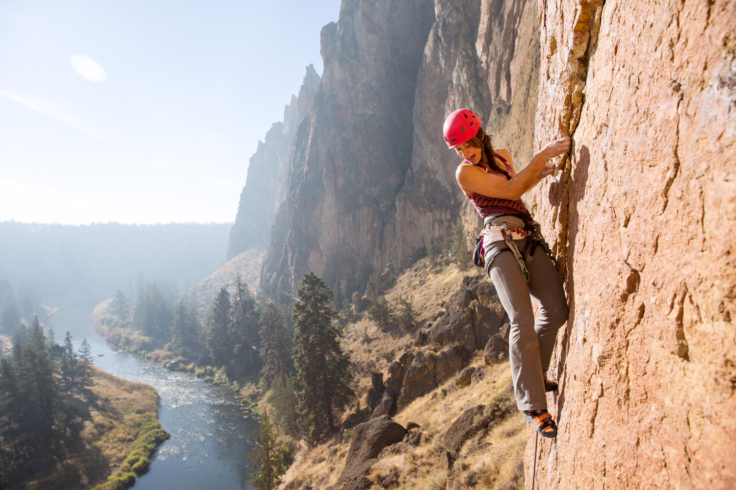  Lisa Chulich chatting with her belayer. Smith Rock, OR 
