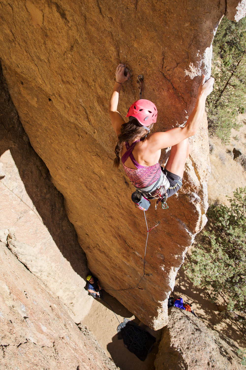  Lisa Chulich high on the wall. Smith Rock, OR 