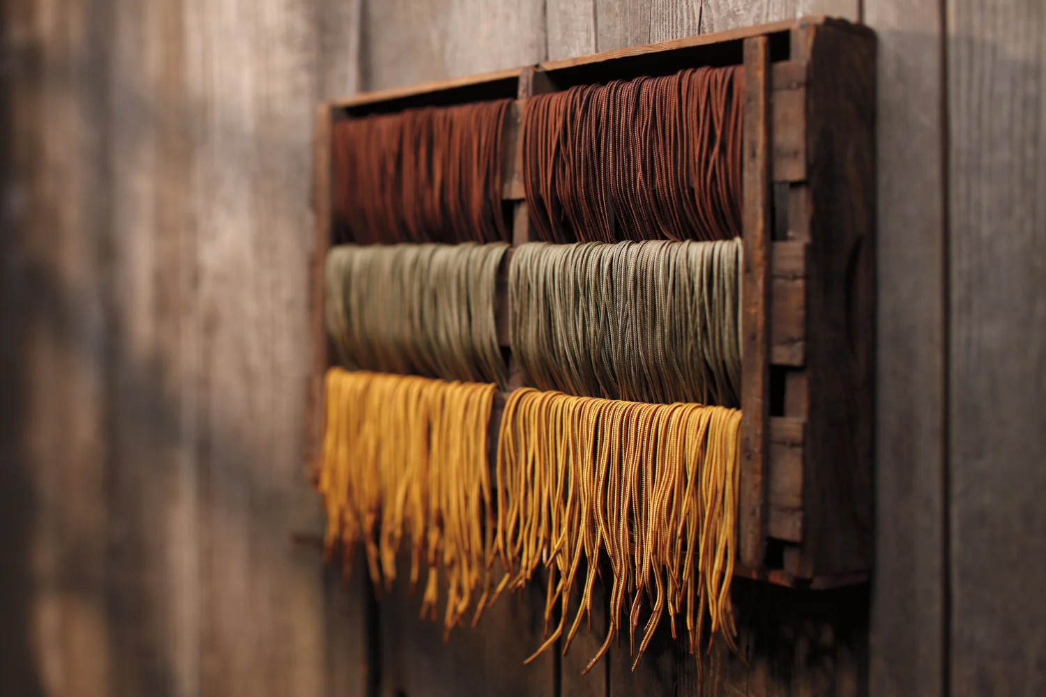 Product photography shot in studio - shoelaces of three different colors. 