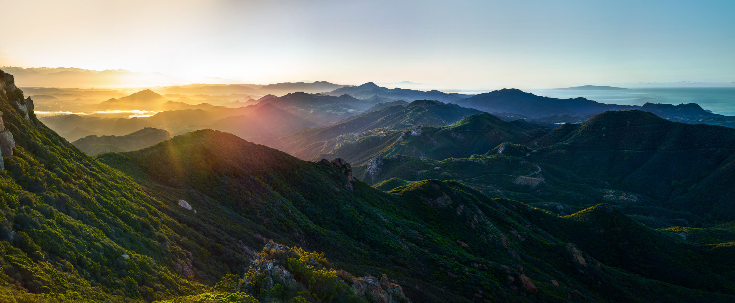 Sunrise over Los Angeles County from the Santa Monica Mountains, California