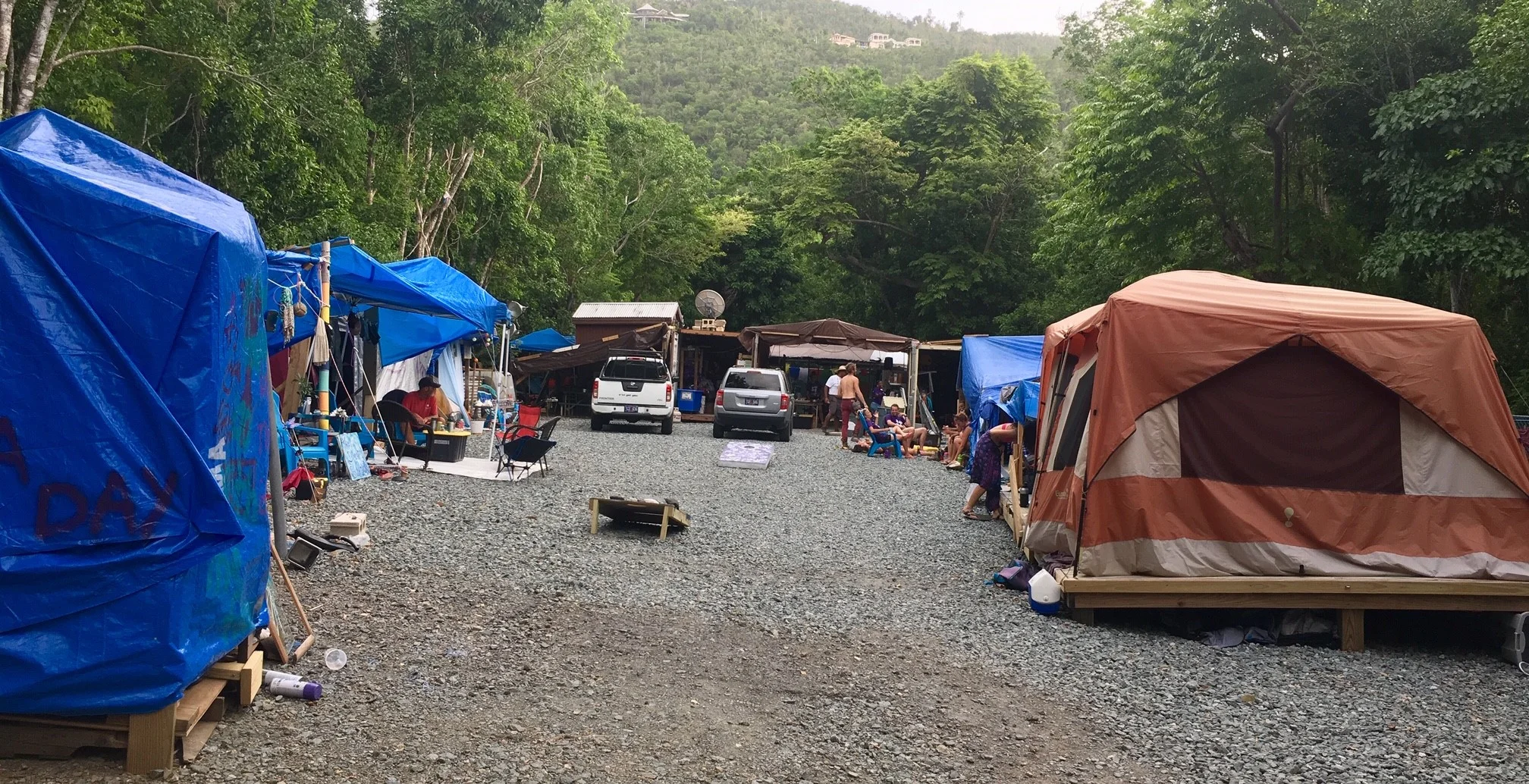 All Hands and Hearts basecamp on St. John. I lived in a tiny backpacking tent just past the tent on the right.