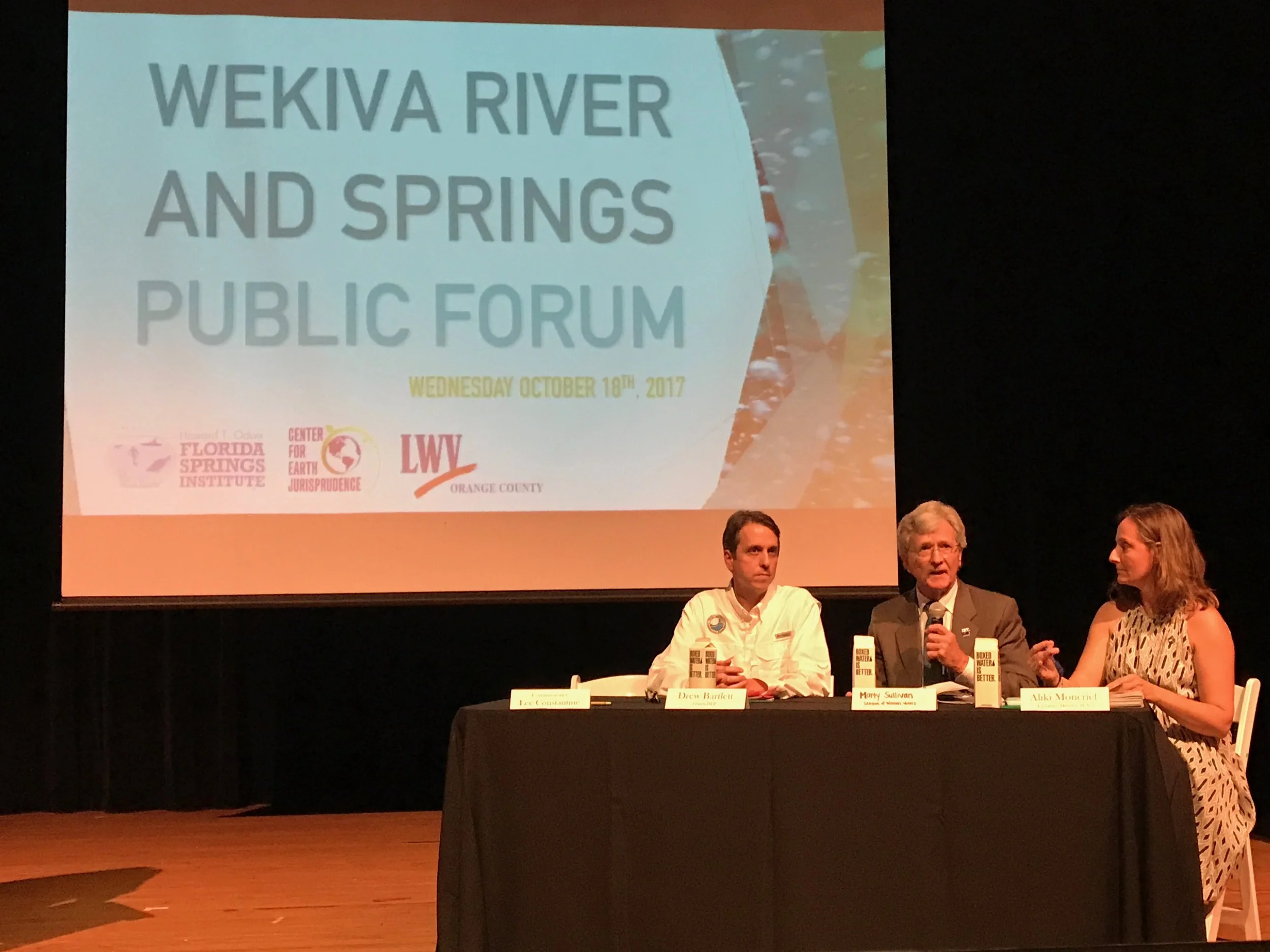 Panelists Drew Bartlett, Marty Sullivan, and Aliki Moncrief.