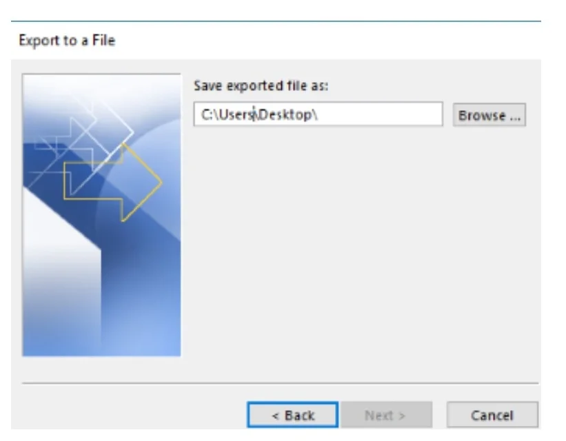 Browse until you find the file folder to store the contacts on the external drive>Finish
