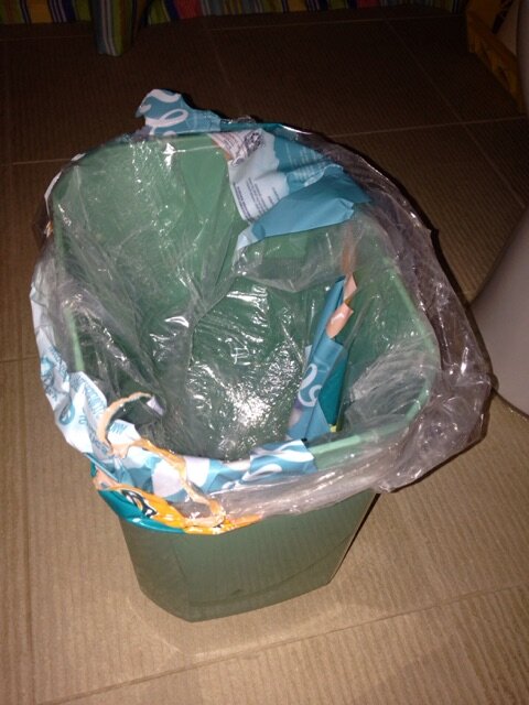 Angel Soft Toilet Paper Plastic Wrap reused as trash bin liner