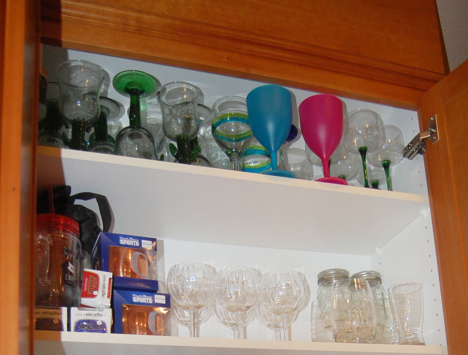 Extra glassware stored beyond reach