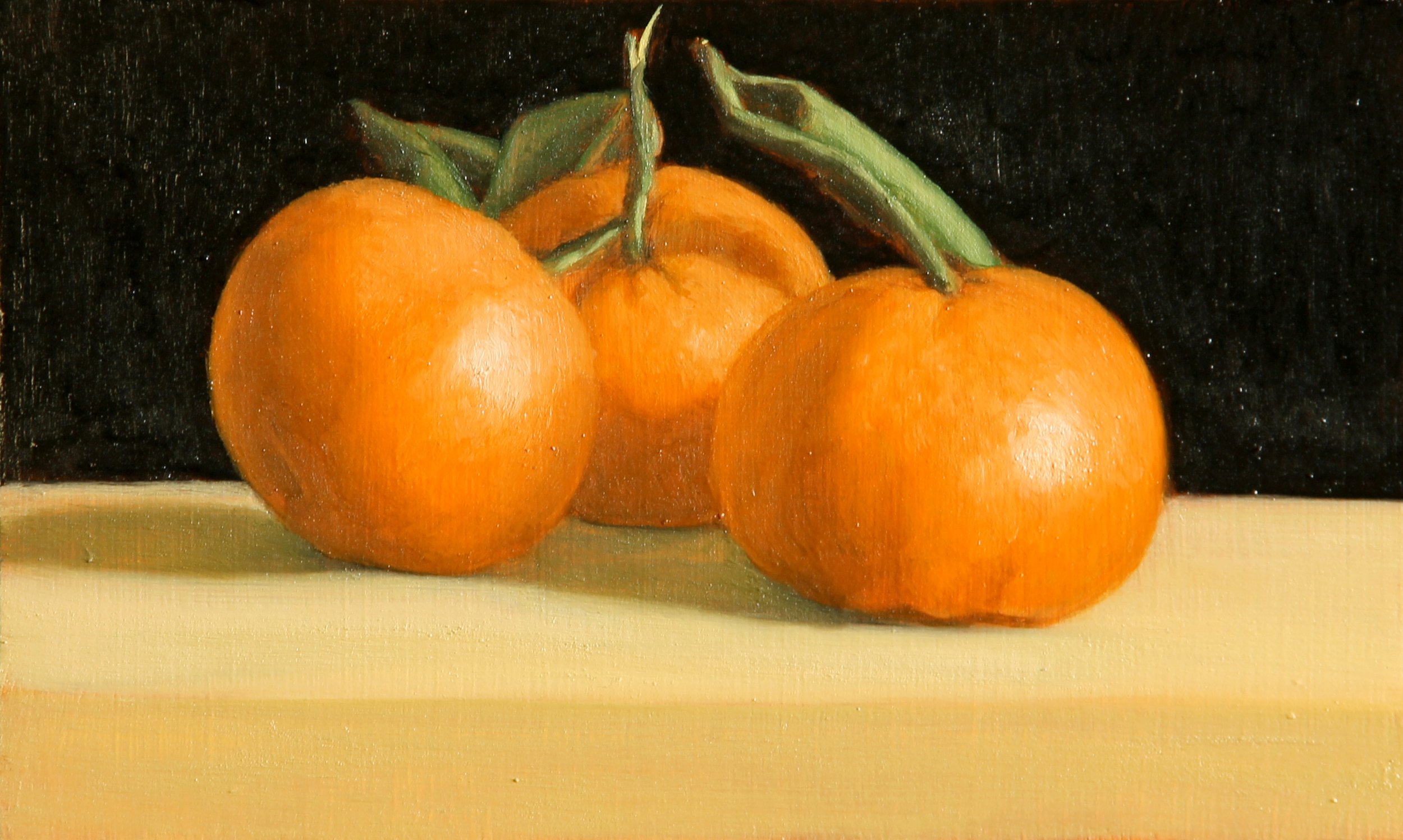 Tangerines, 2022. Oil on walnut panel. 5 1/8 x 8 1/2"
