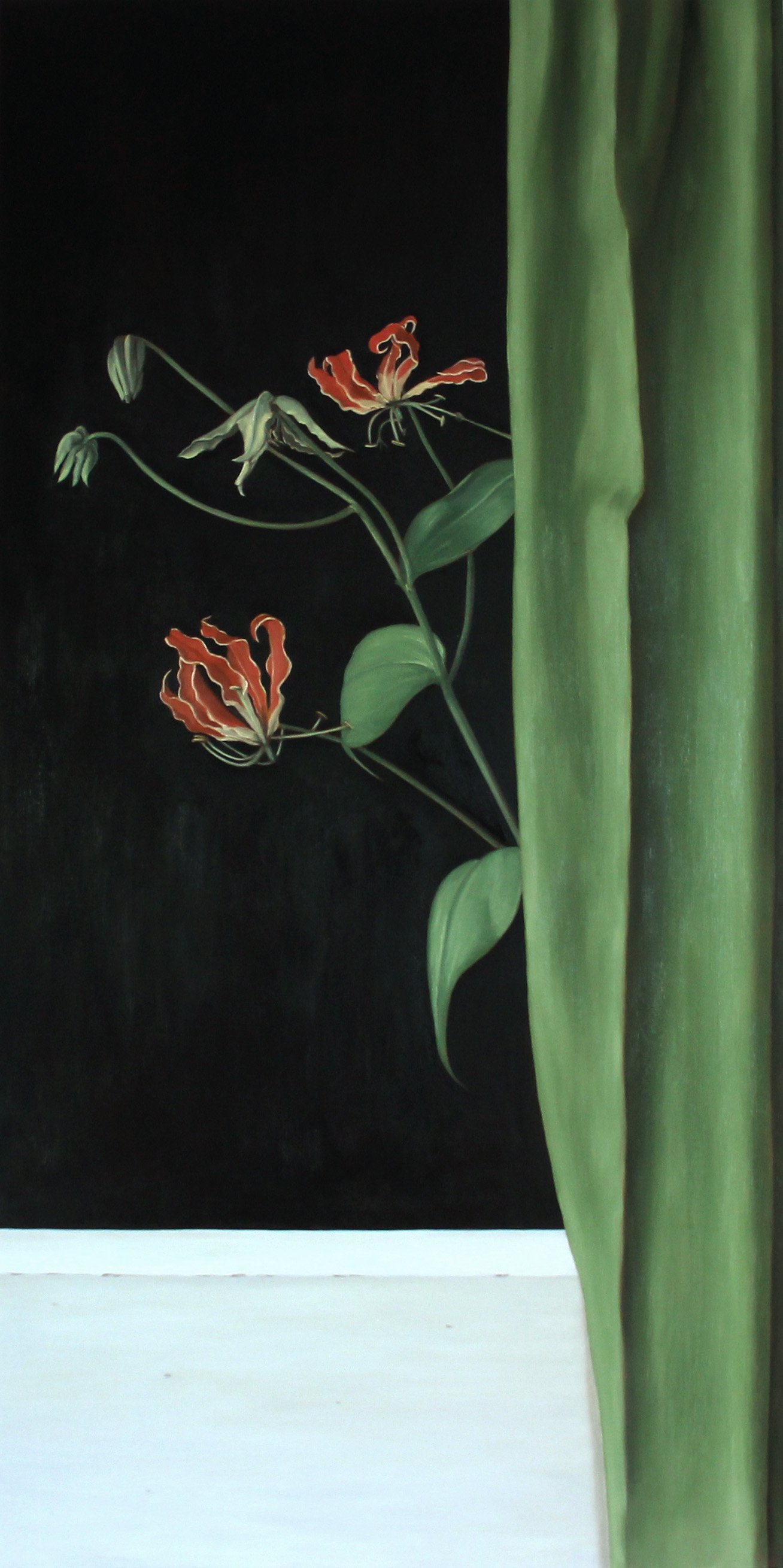 Flame Lily, 2023. Oil on aluminum panel. 120 x 60 cm.