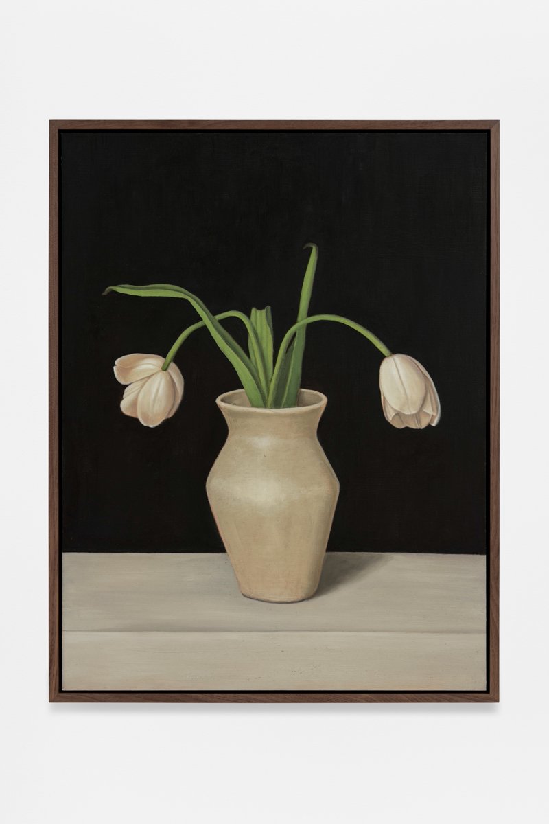 White Tulips, 2024. Oil on aluminum panel. 23 x 17".