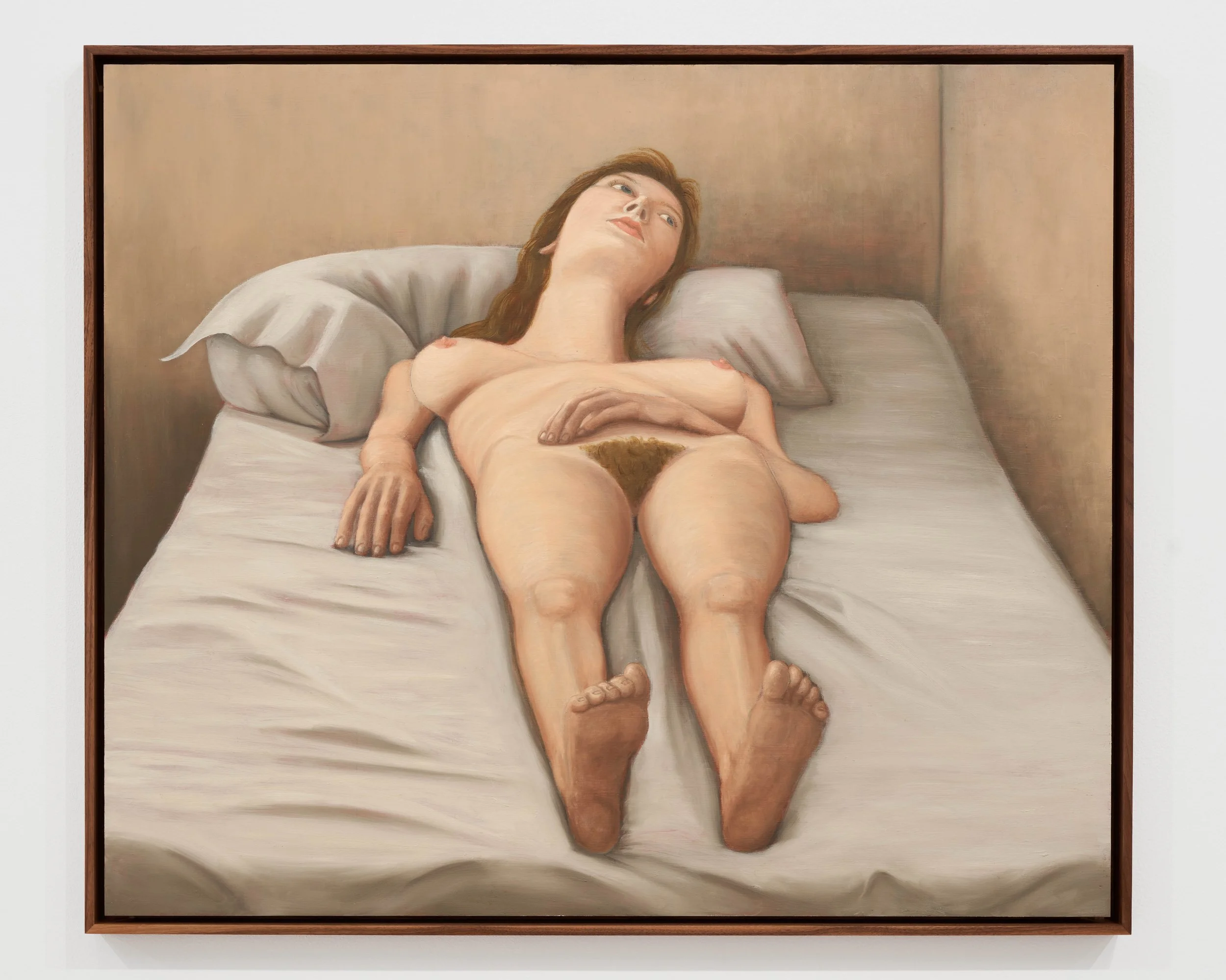 Marie in Bed, 2024. Oil on aluminum panel. 27 x 32".