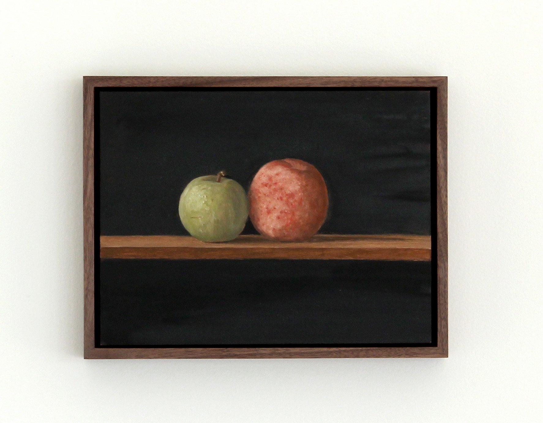 Green and red pluots, 2025. Oil on copper. 6 x 8"
