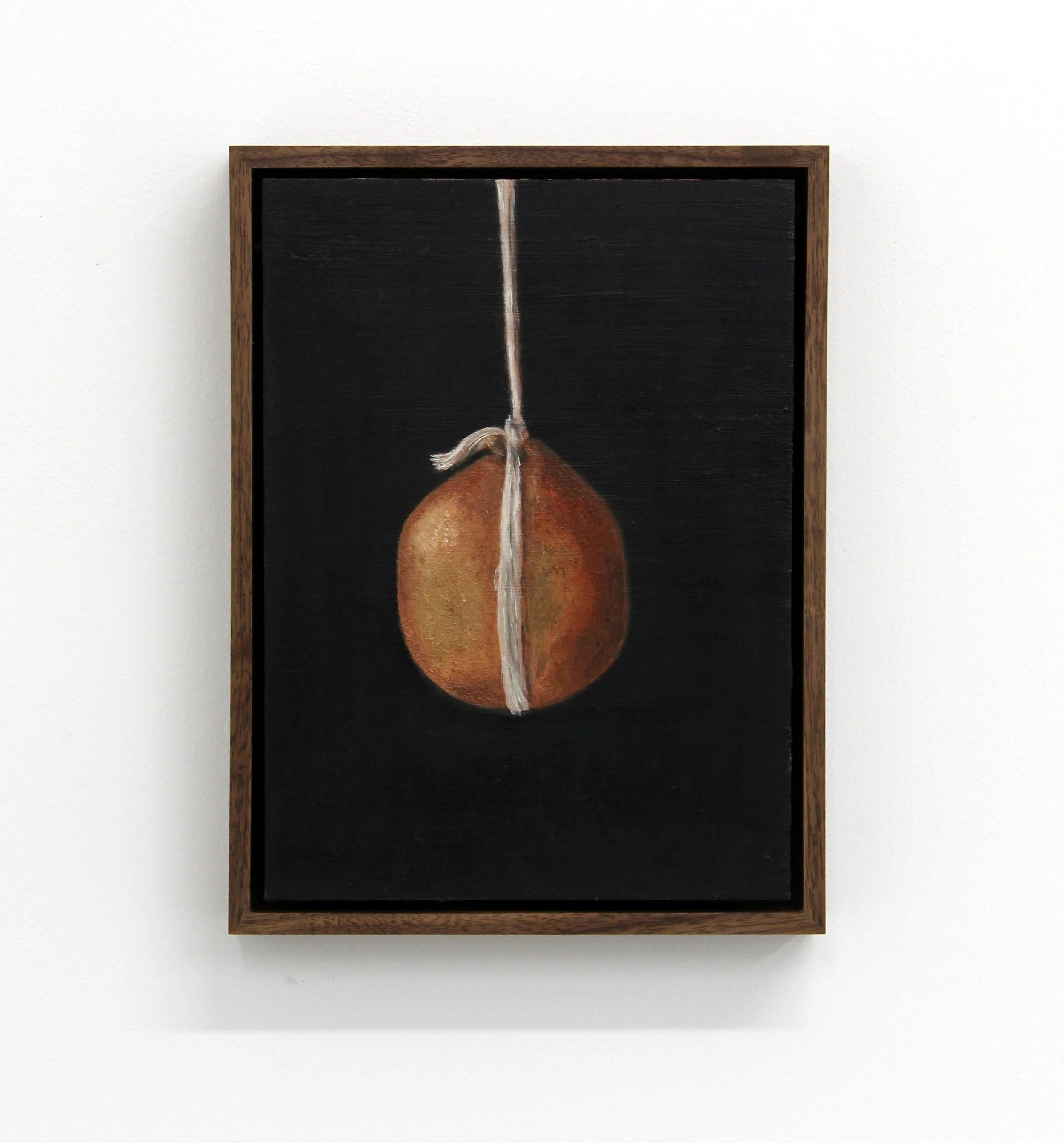 Hanging Pear, 2026. Oil on copper. 8 x 6"