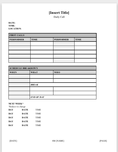 Daily Call Template