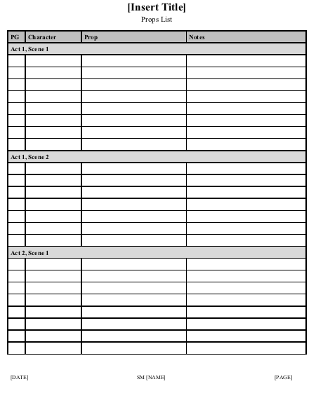 Prop List Template