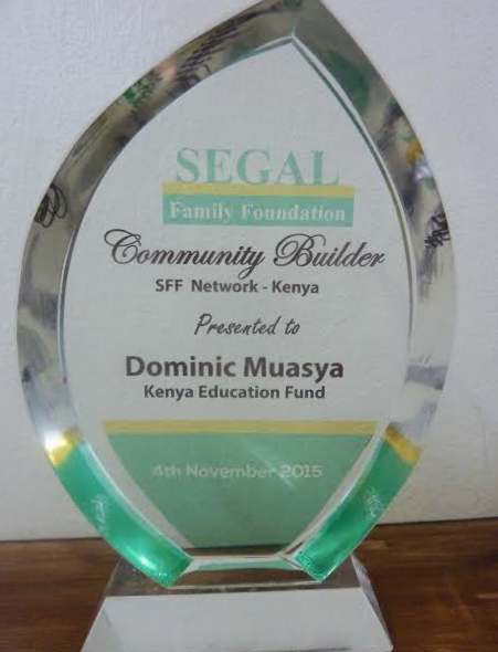 In 2015, KEF's Dominic Muasya was presented with a "Community Builder" award from our partner, Segal Family Foundation. Dominic has been instrumental in facilitating relationships btw Segal grantee organizations in Kenya.