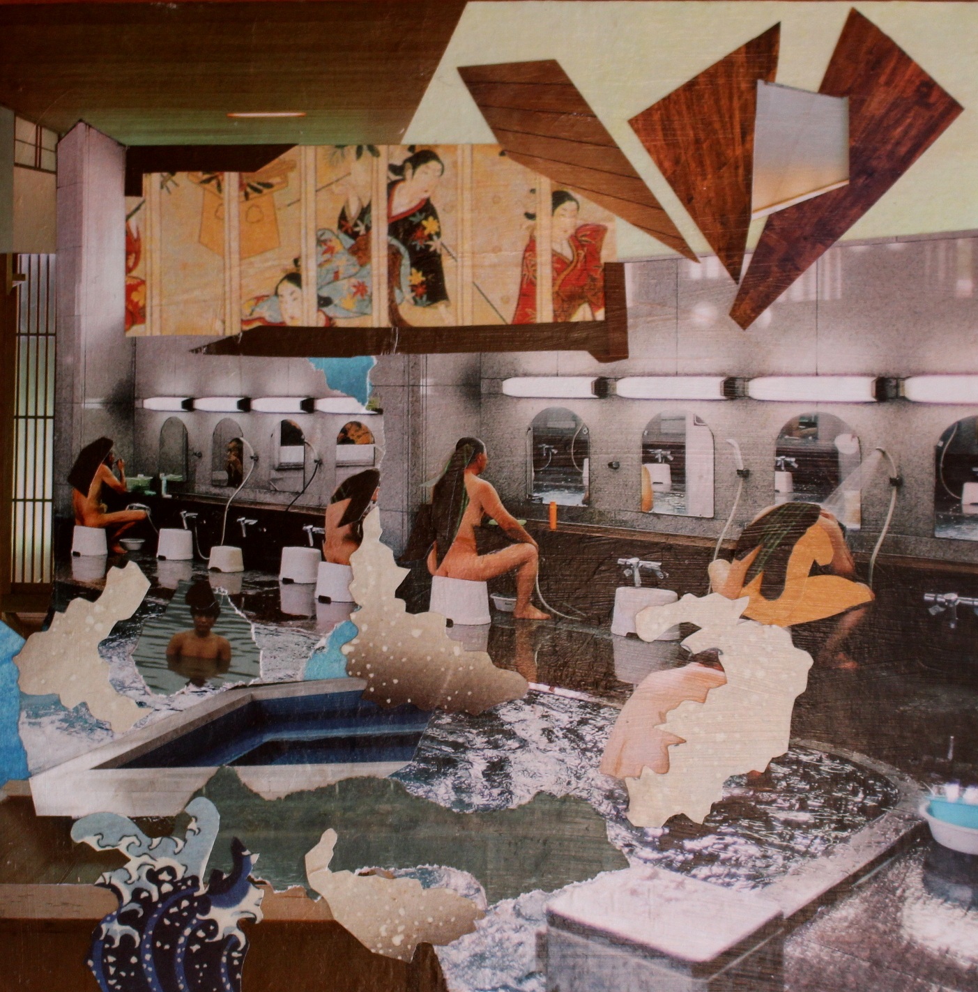 Ofuro (The Public Baths) (collage, 8"x8")