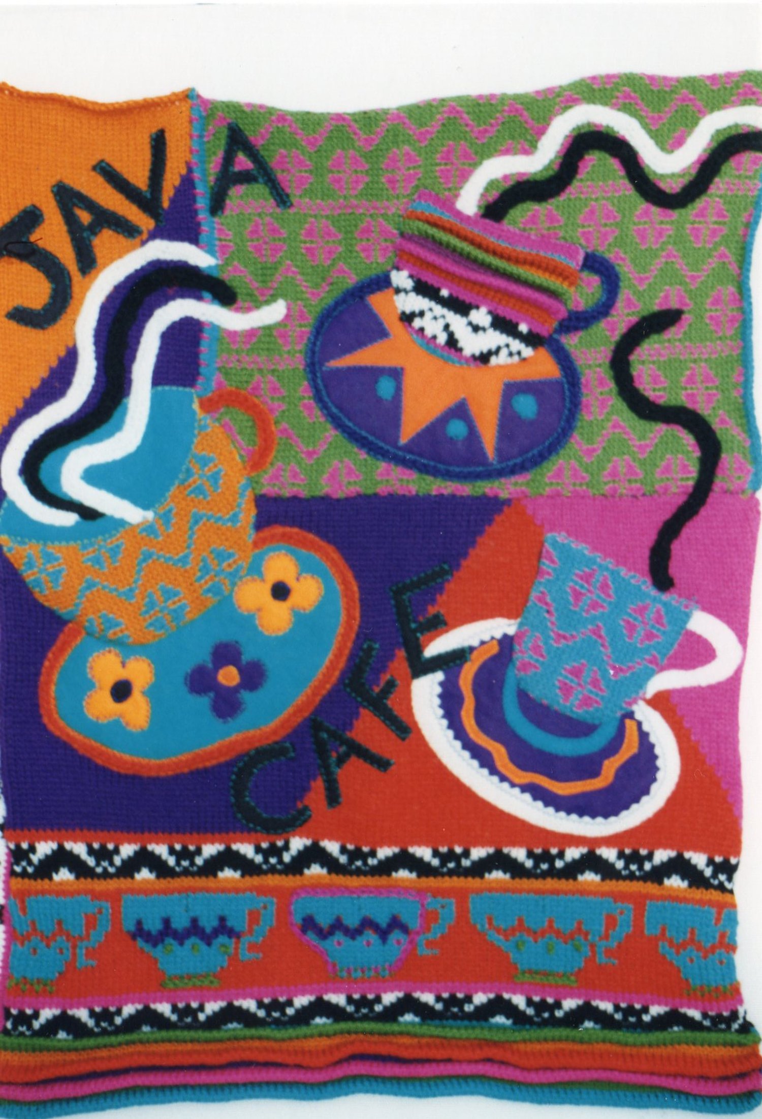 Knitted and appliqued swatch