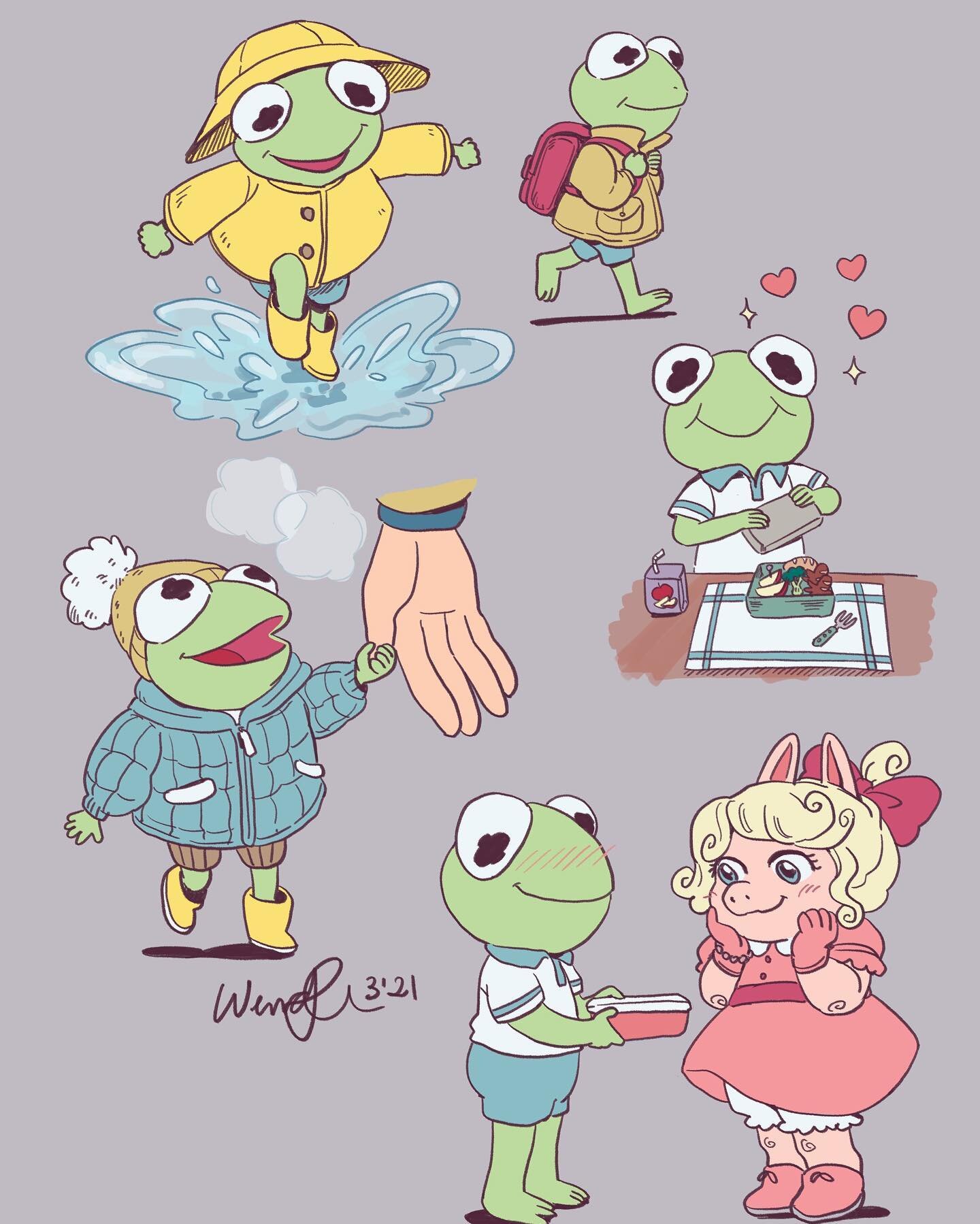 some kermies... i&rsquo;m always inspired by the lunches @klbentos makes for her kids so i decided to draw kermie with his bento! #kermitthefrog #muppets