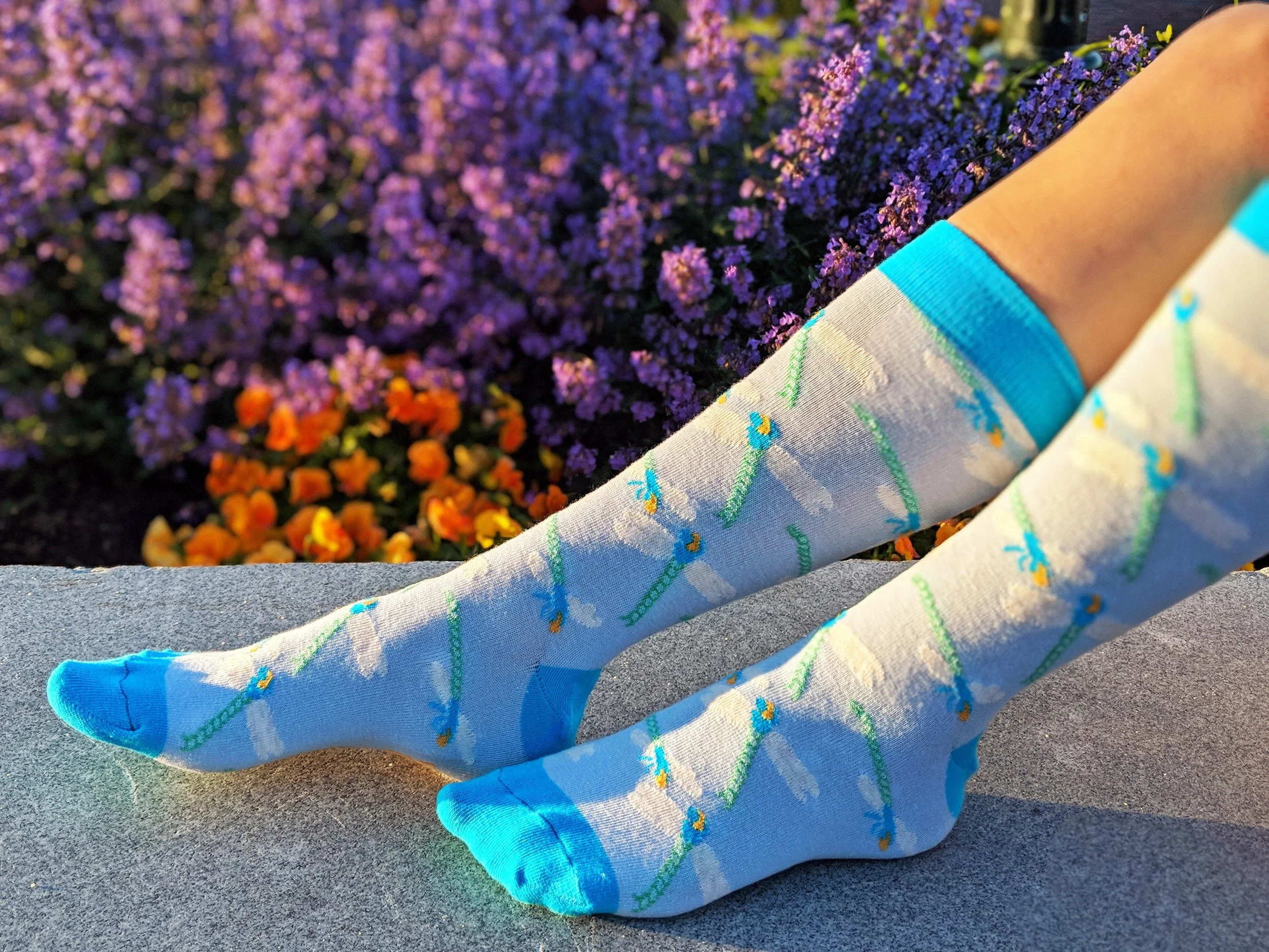 Dragonfly Socks feature a knit-in graphic of the dragonflies from Louis Comfort Tiffany's hair ornament piece. Photo Credit: The Sock Review