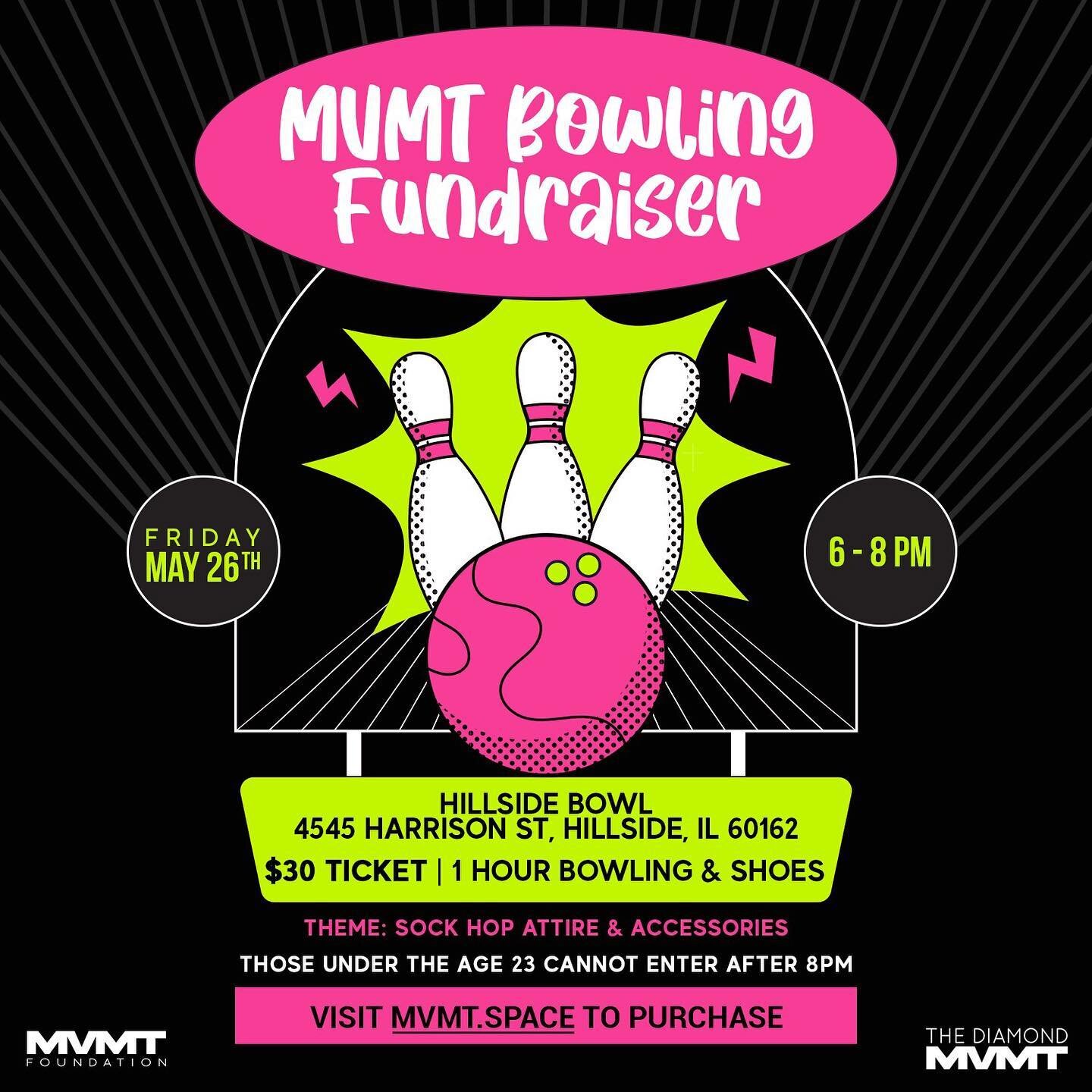 It&rsquo;s a party! 🎳 Join us next Friday for a fun family experience and help us further the mission of the MVMT! 💎Tickets available now at MVMT.Space. Tell errbody! 🗣️
⠀ 
#ChicagoNonprofit #ChicagoEvents