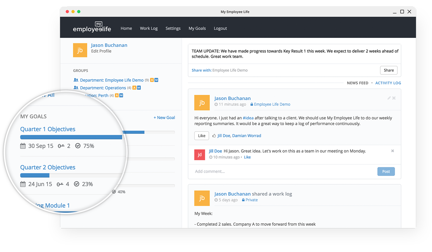 My EmployeeLife is a performance management solution that allows users to log, share, and compare work with colleagues.