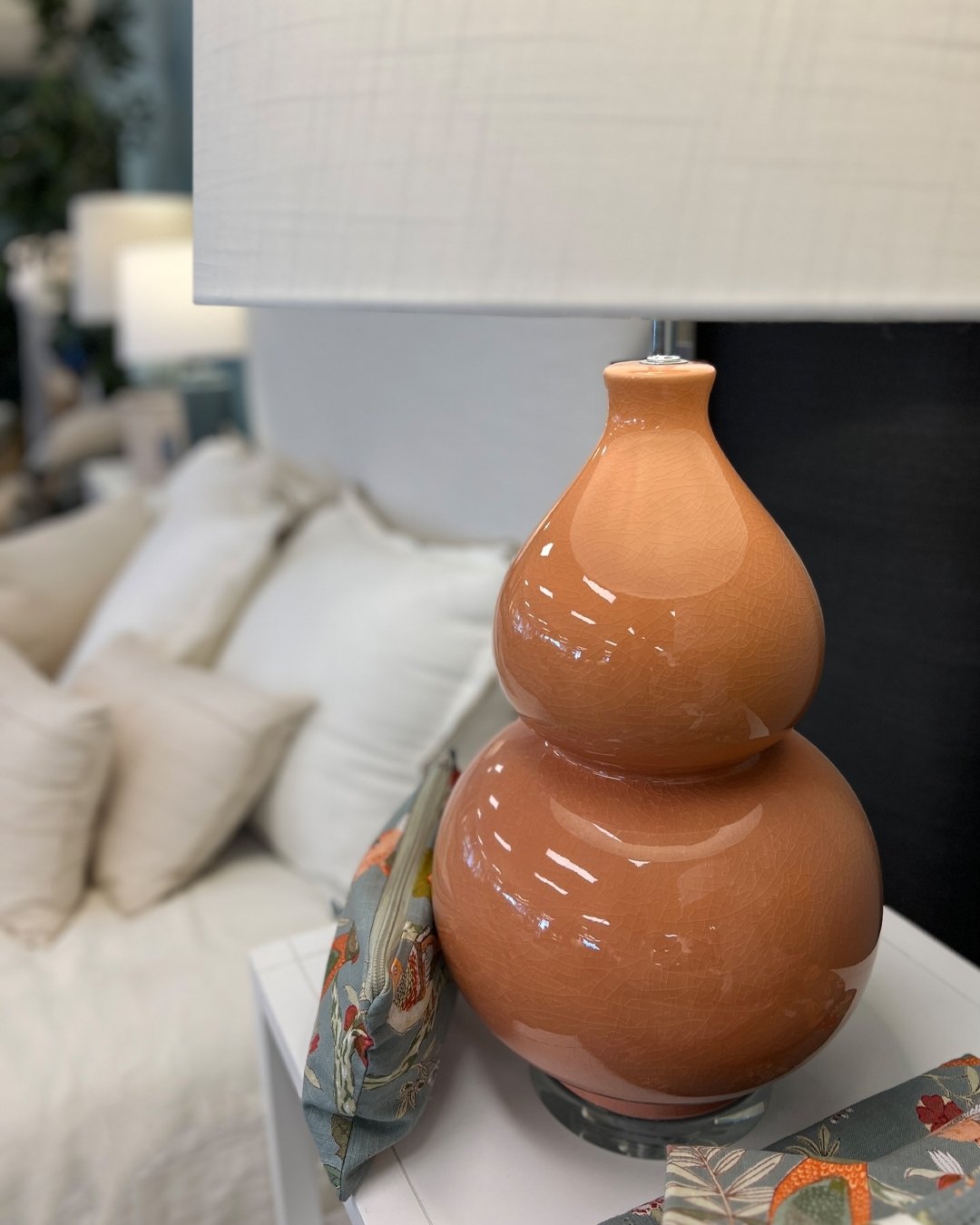 🧡 The Countess Papaya Lamp features our popular, tall hourglass silhouette in a vibrant tropical orange tone with a crackled glaze.

Explore and order from over 60+ hand-finished lamps in a range of sizes that will no doubt suit your space.