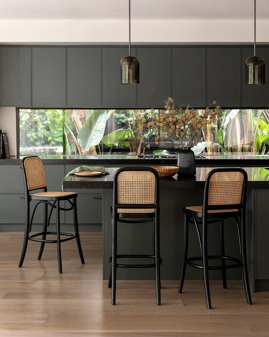 ★ In the kitchen with Selby &ndash; Crafted from Oak with a black stain finish, the Selby Bar Stool Black is a classic shape featuring a natural woven rattan seat and back.

More stock arriving soon! Pre-order today. Link in bio ✧