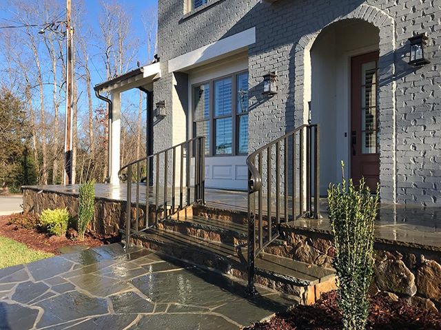 #paintedbrickhouse #andrewlinebergerbuilders #andrewlineberger #flagstone #wroughtiron #landscapephotography #custom #customhomes