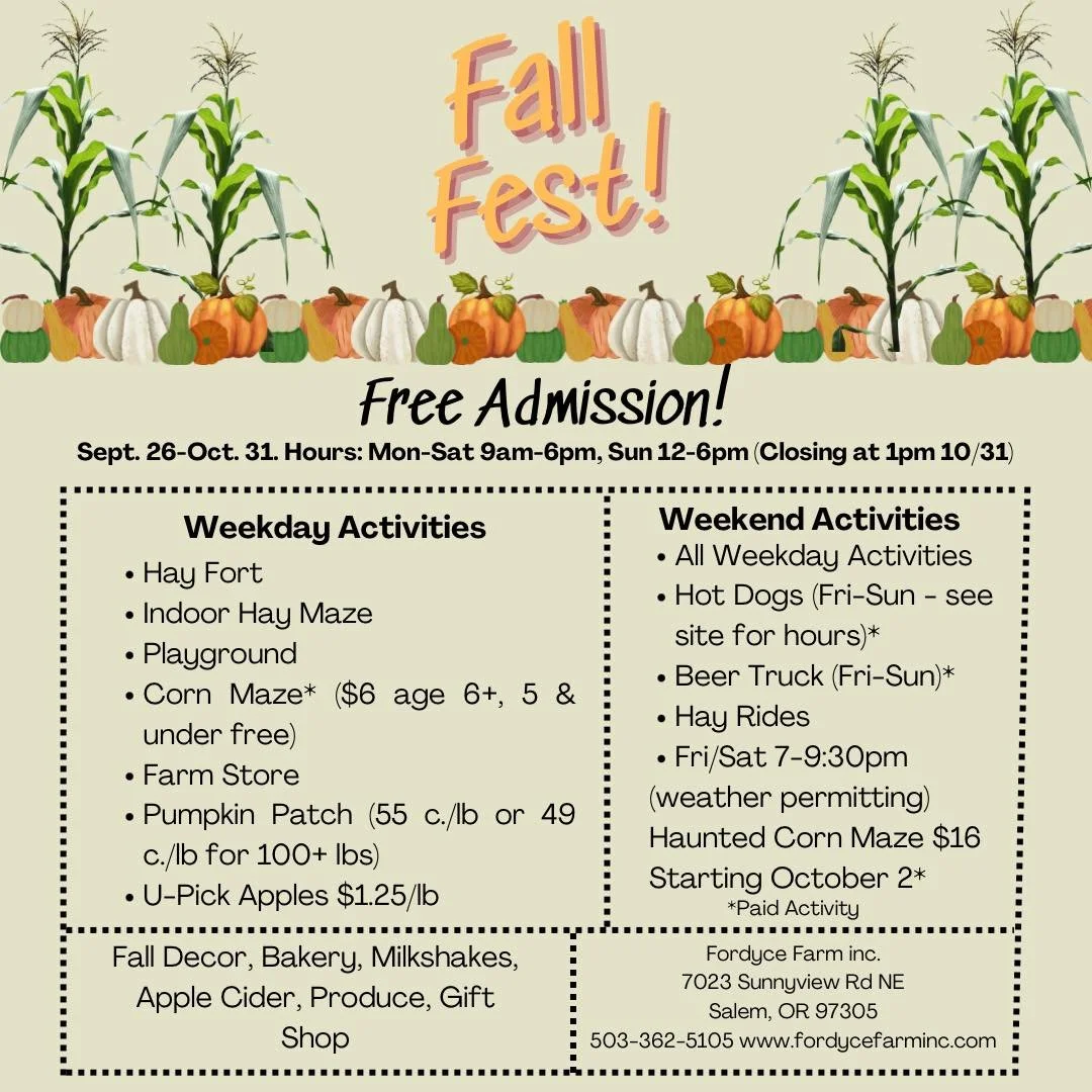 It&rsquo;s been a great kick off to the fall fest season here so far! We love and appreciate our customers and are thankful for all your support. 

We are proud to offer the most budget friendly pumpkin patch around - lots of free activities and no c
