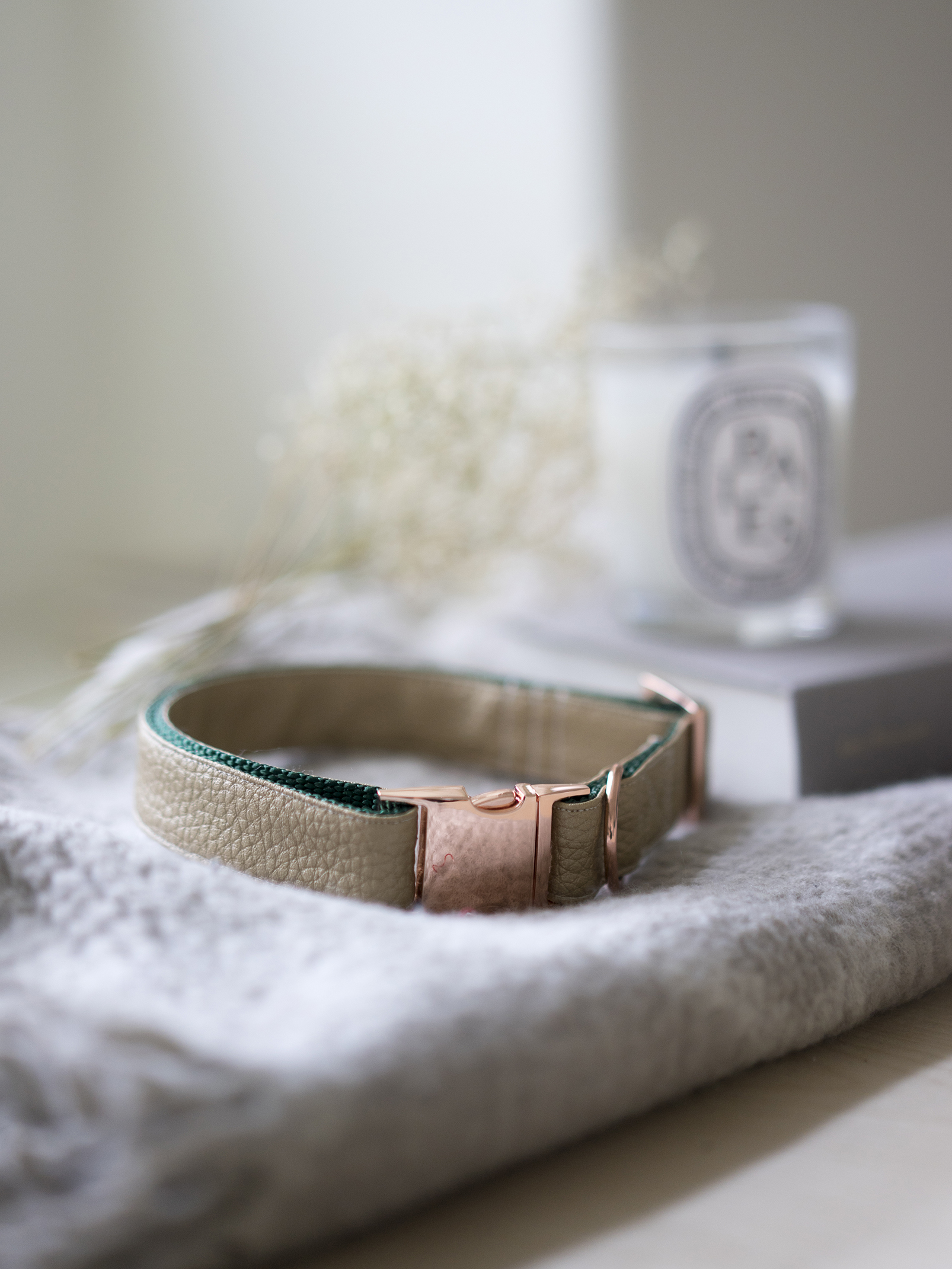 bronze faux leather vegan dog cog collar styled shot