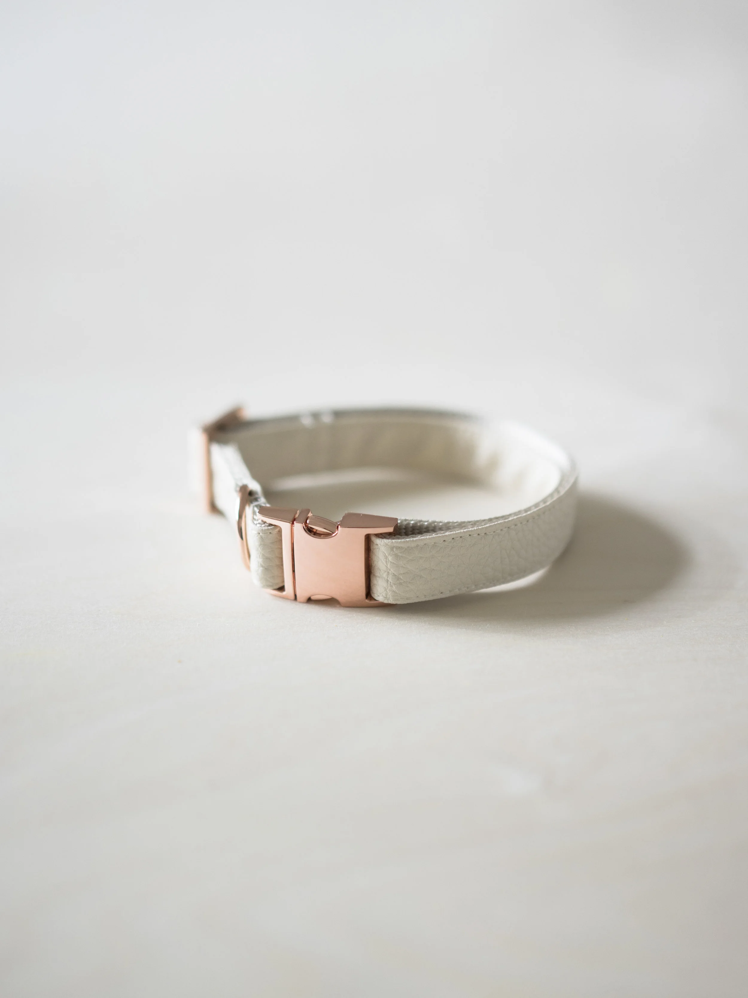 cream vegan leather dog collar rose gold hardware