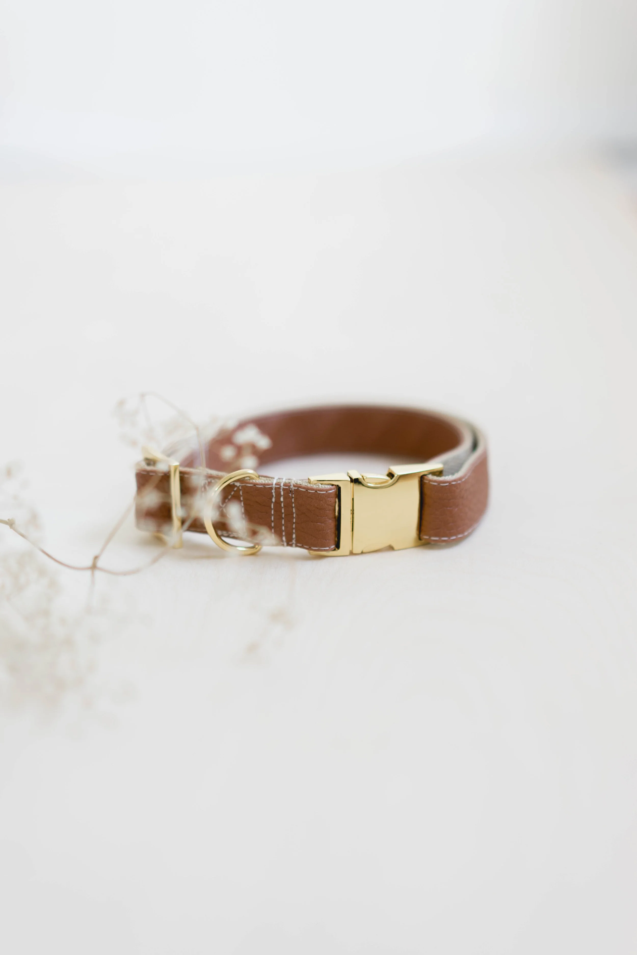 brown faux leather dog collar front view