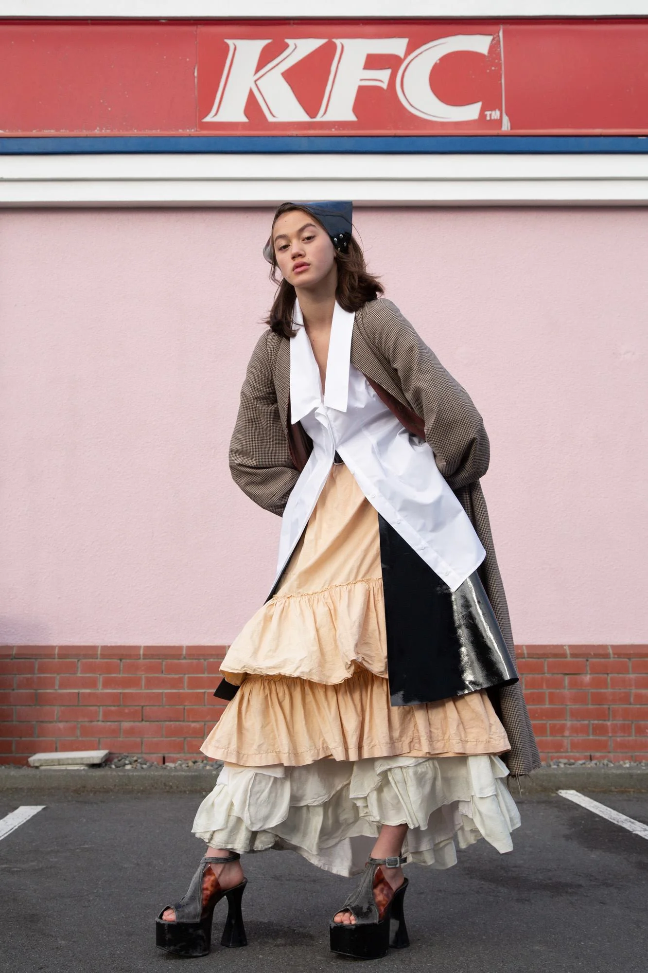 Oyster Magazine 2018   Gemma Orsman wearing JPalm headscarf and skirt