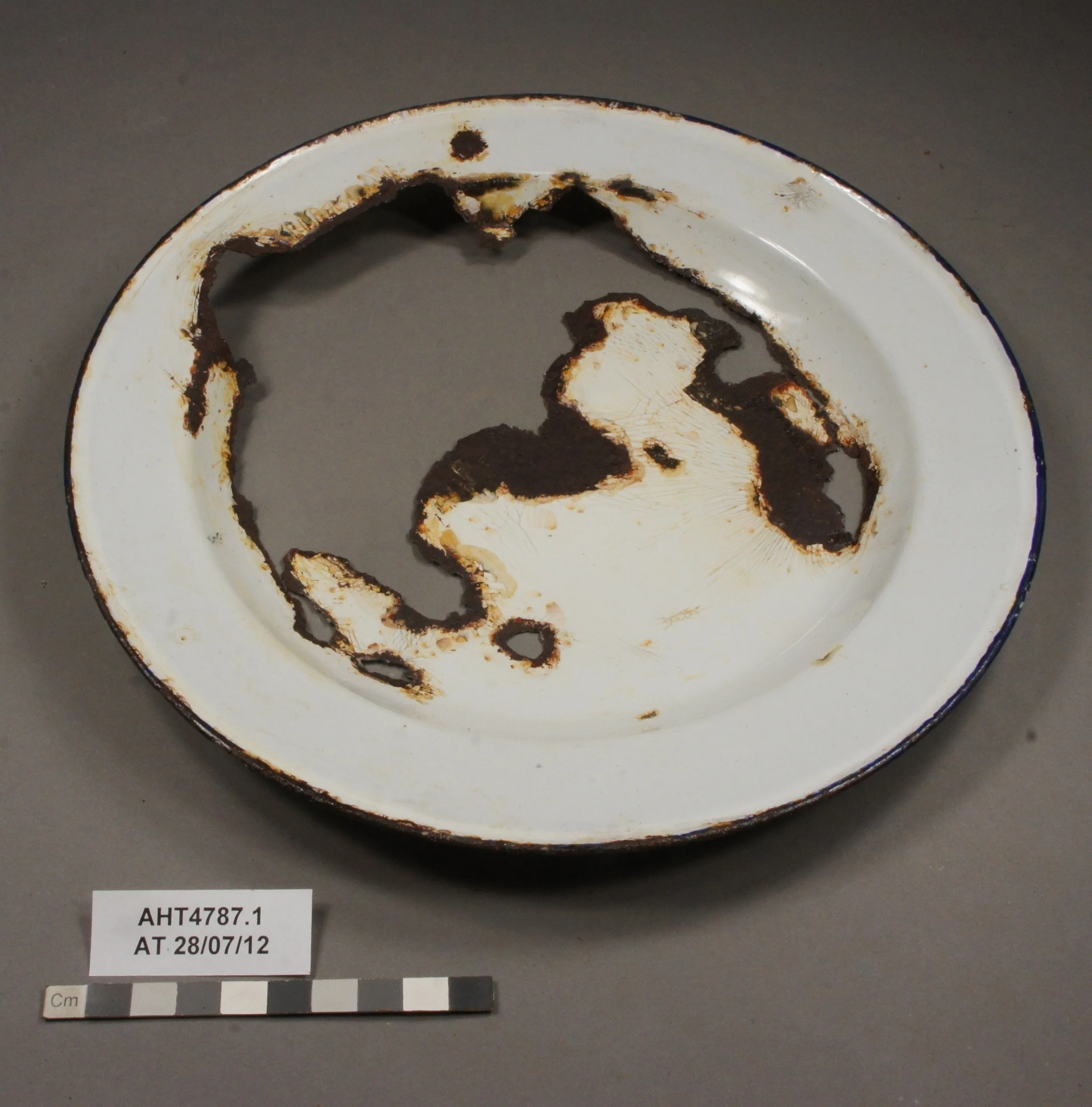 Enamel plate from Captain Scotts Cape Evans hut after treatment
