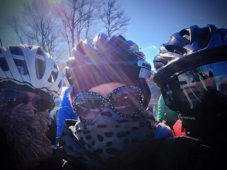Stealth style a la Deanne (a committed fair-weather cyclist who joined us in spite of herself!), Kathleen & Sarah. Photo credit: Kathleen O'Dowd