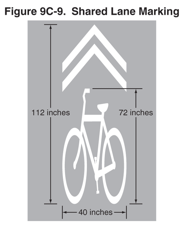 The sharrow, or “Shared Lane Marking”, as defined in the Manual on Uniform Traffic Control Devices. 